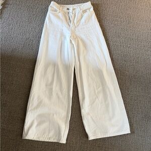 ZARA wide leg high rise white jeans